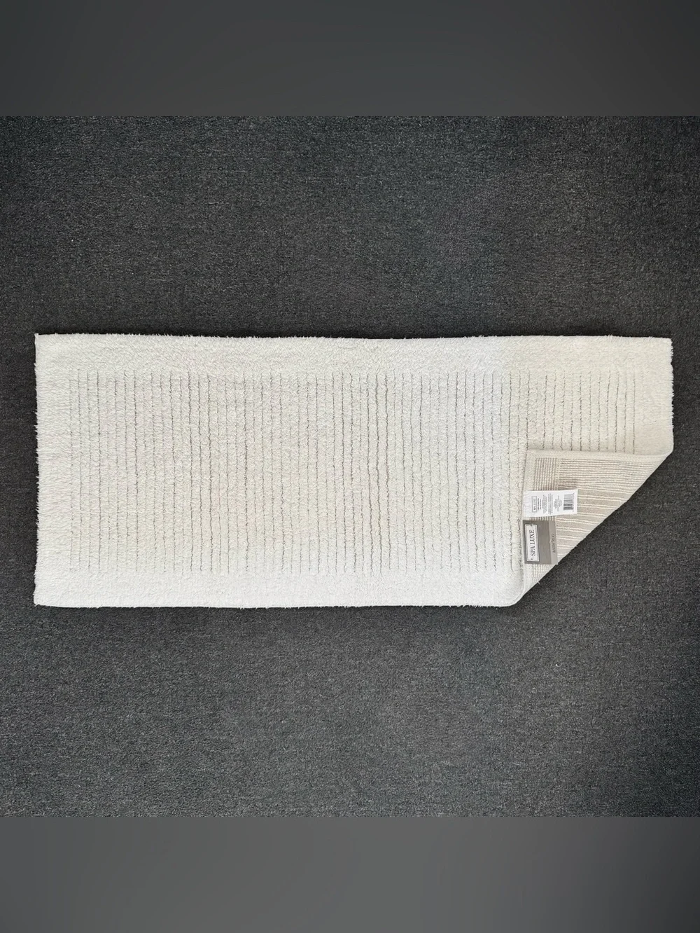 Spa Luxe Cotton Bath Runner Rug Ivory Striped Non-Skid 20 x 48 NWT